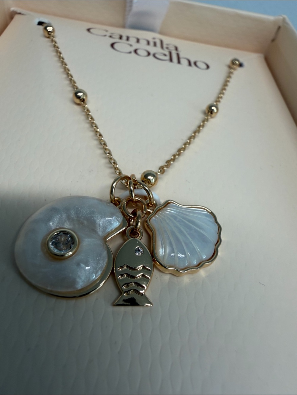 Camila Coelho | Mother of Pearl Cubic Zirconia Ocean Motif Gold Necklace ✨ - Picture 6 of 6